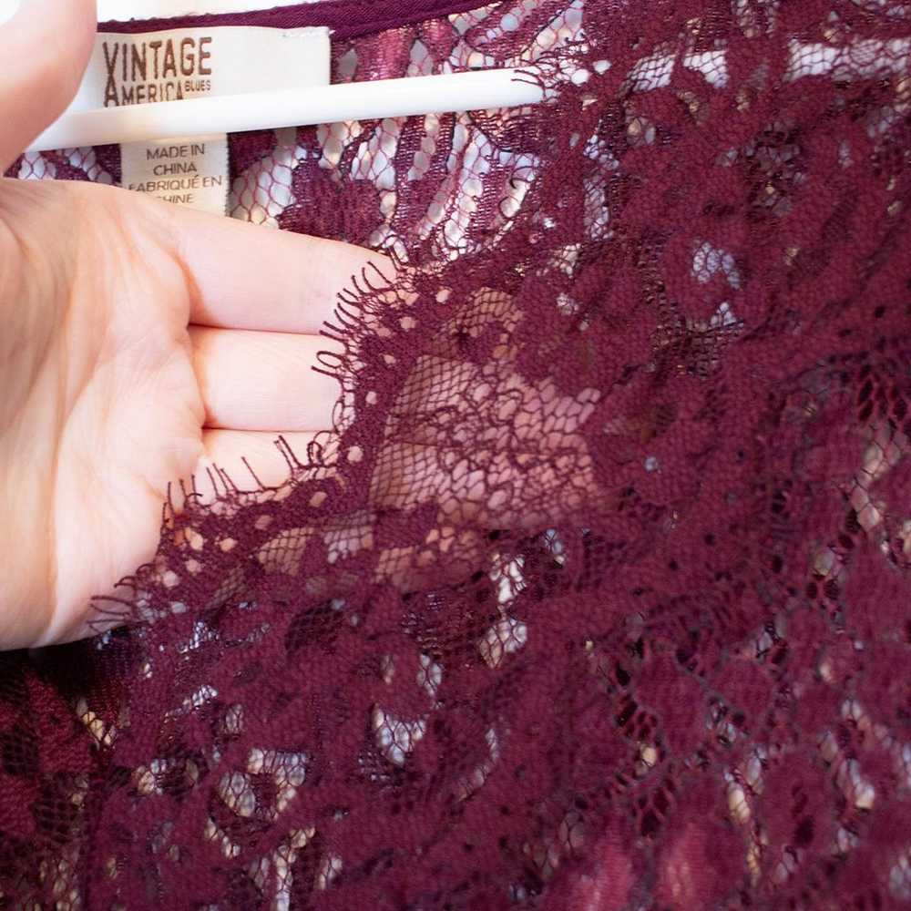 M Distressed Boho Lace Romantic Maroon Raw Hem La… - image 9