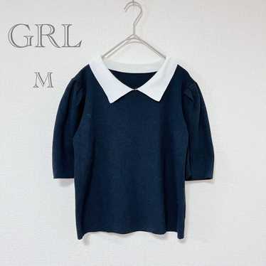 Grail GRL Five-Quarter Sleeve Ribbed Knit Top Nav… - image 1