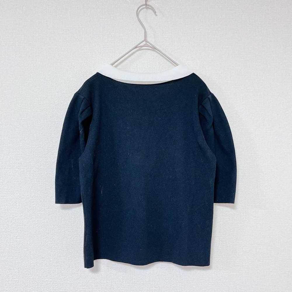 Grail GRL Five-Quarter Sleeve Ribbed Knit Top Nav… - image 3