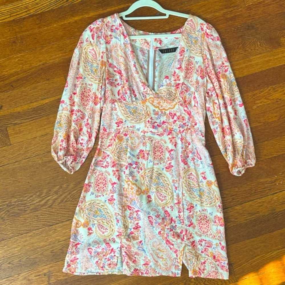 Lightweight Paisley Print Long Sleeve Mini Dress - image 1