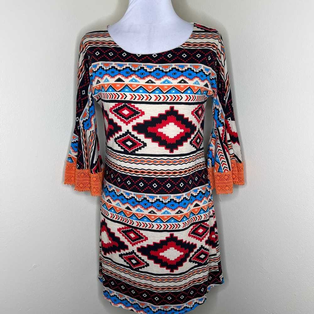 Judith March Mini Dress SMALL Southwestern Aztec … - image 1