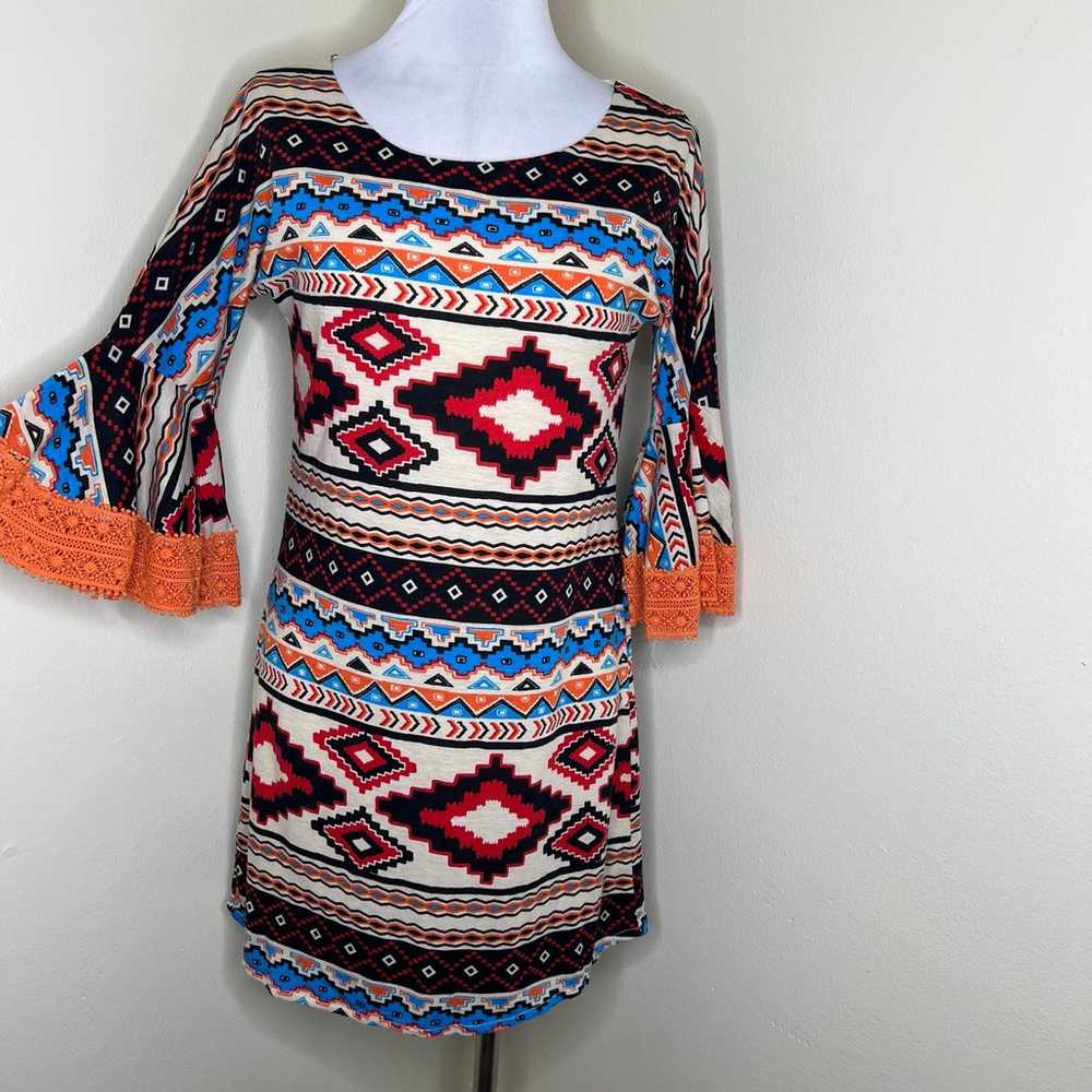 Judith March Mini Dress SMALL Southwestern Aztec … - image 3