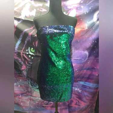 Forever 21 Sequined Strapless Mini Dress - Green/B