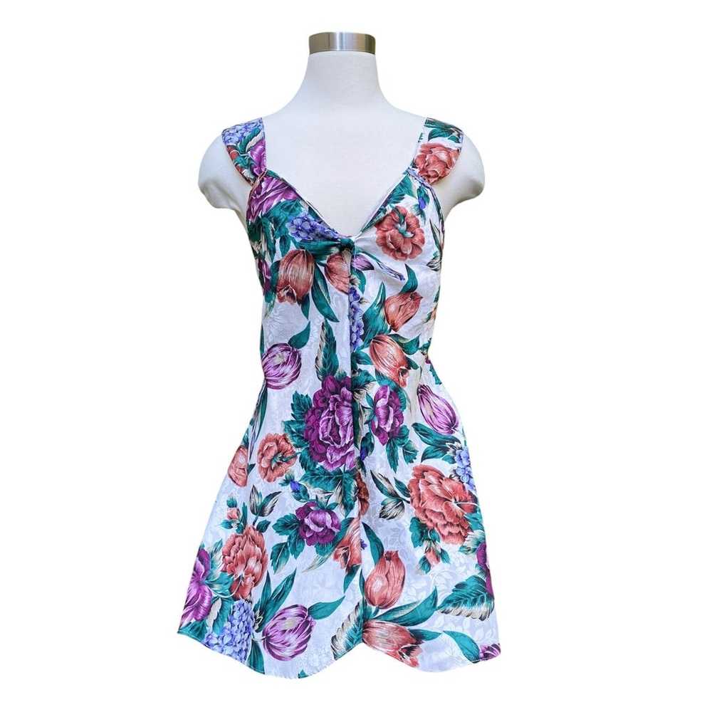 Vintage Expressions Satin Floral Slip Dress Mini … - image 2