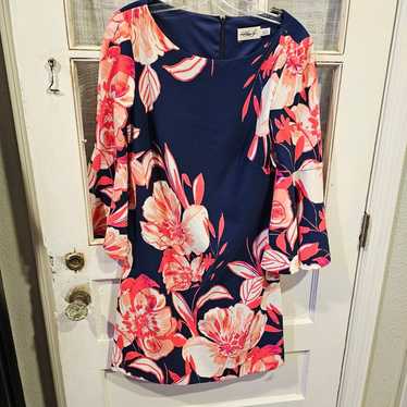 Eliza J Navy and Pink Bell Sleeve Floral Dress