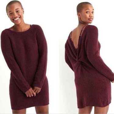 Aerie twist back sweater dress maroon