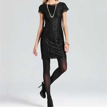 Joie Martin Black Lace Overlay Metallic Mini Dress