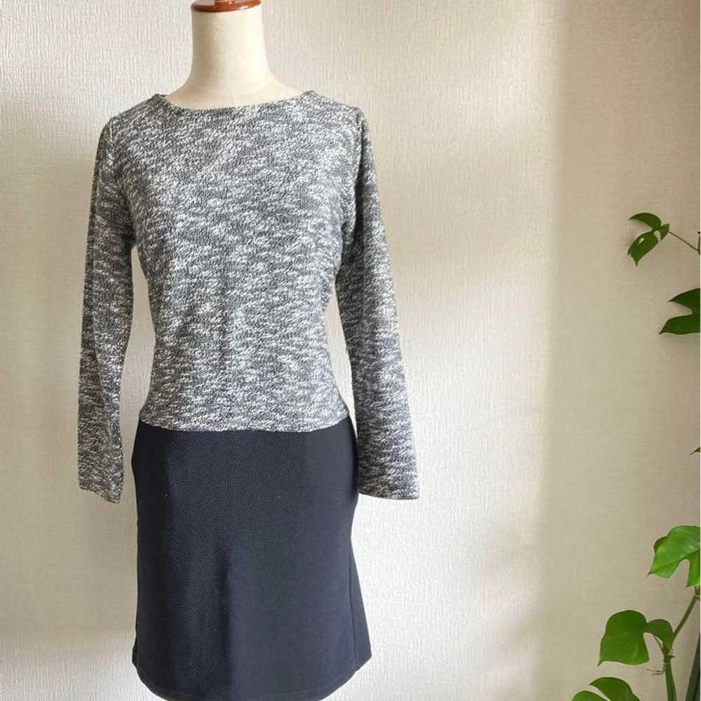 Gray Long Sleeve Knit Dress Knee-Length Tunic - image 1