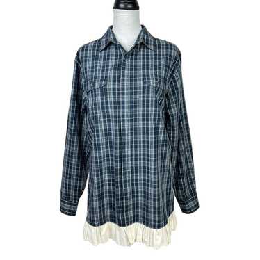 Spring + Mercer Upcycled Blue Plaid Long Sleeve Tu