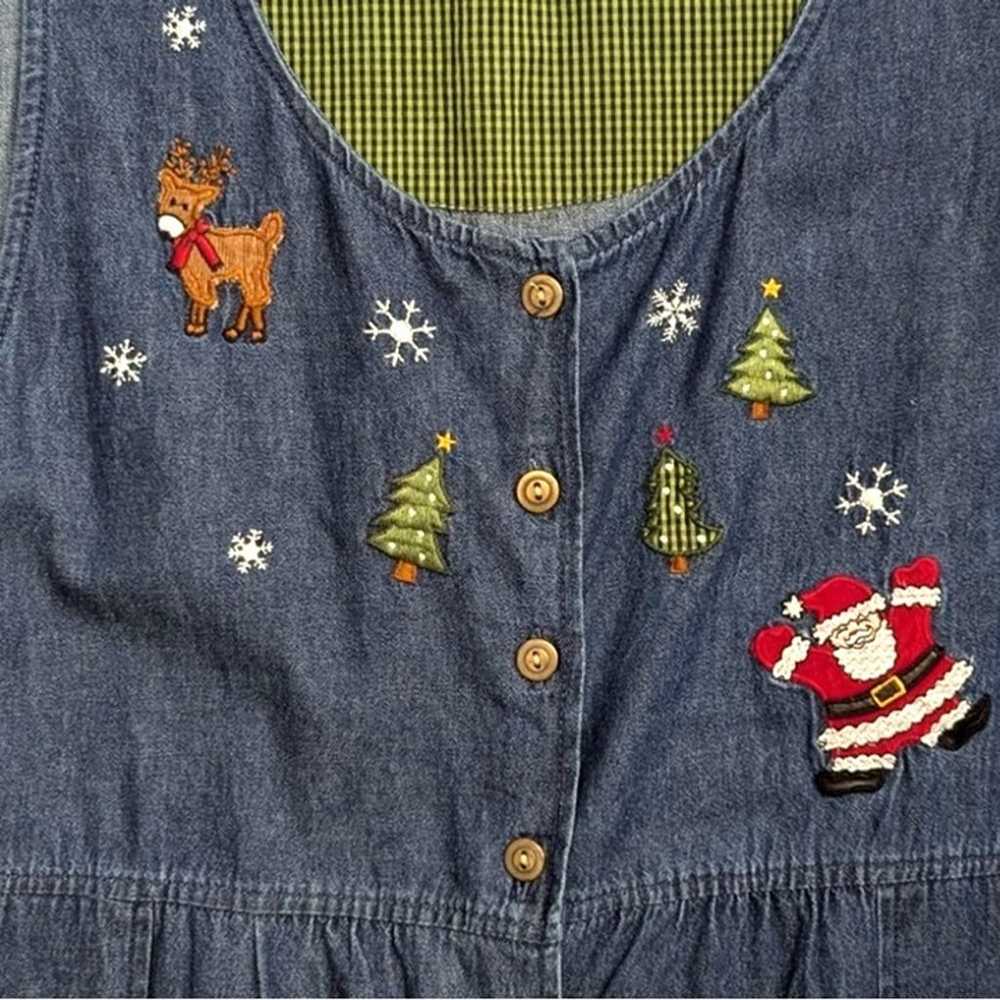 Vintage Denim Jumper Dress XL Christmas Embroider… - image 6