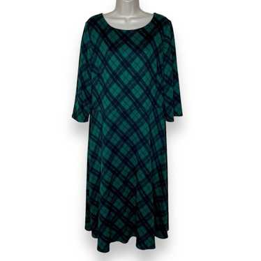 Sandra Darren Plaid Midi Dress Green Black Round … - image 1