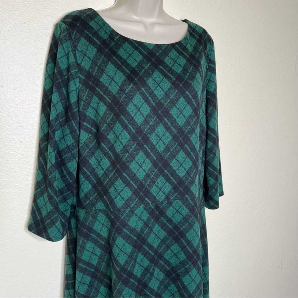 Sandra Darren Plaid Midi Dress Green Black Round … - image 3