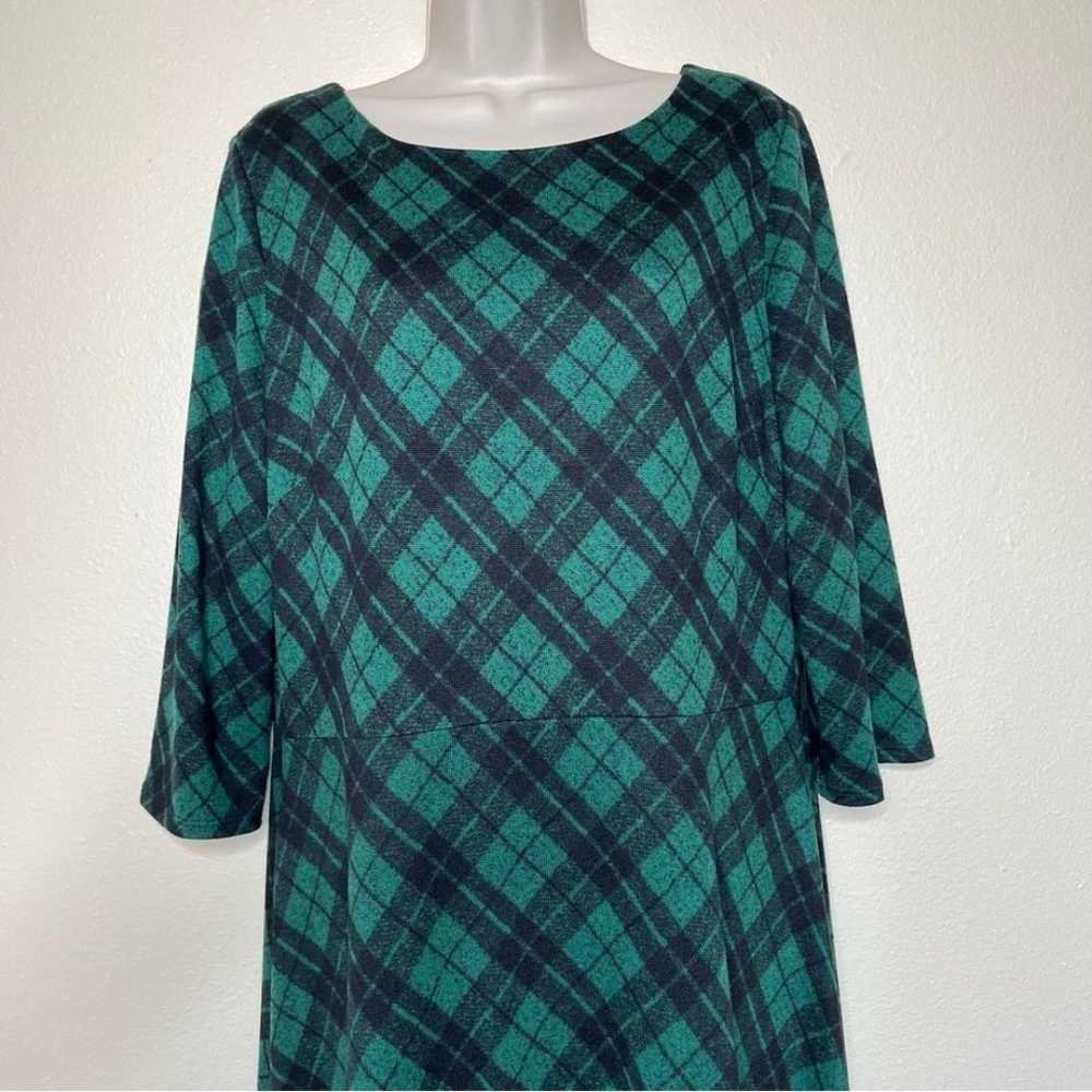 Sandra Darren Plaid Midi Dress Green Black Round … - image 4