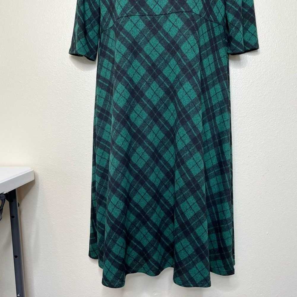 Sandra Darren Plaid Midi Dress Green Black Round … - image 5