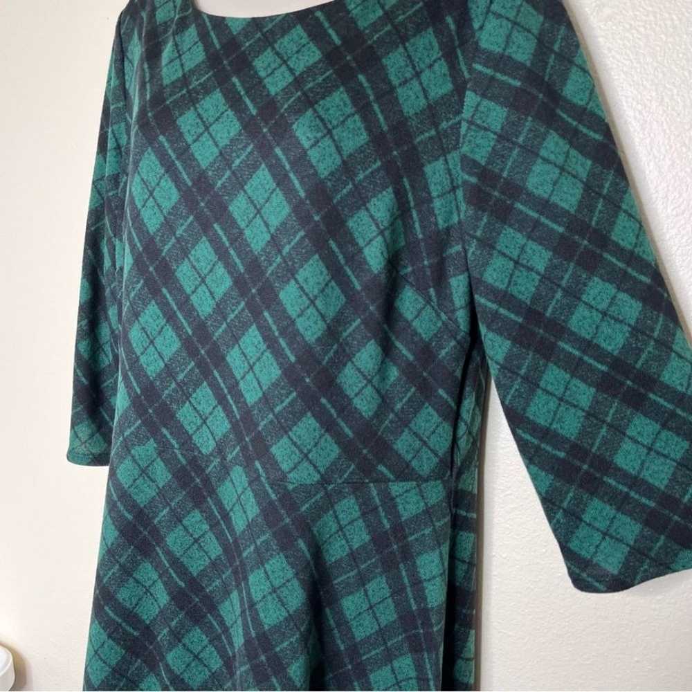 Sandra Darren Plaid Midi Dress Green Black Round … - image 6