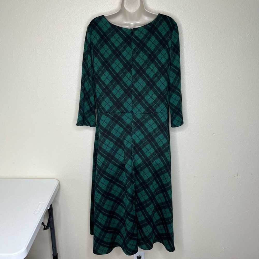 Sandra Darren Plaid Midi Dress Green Black Round … - image 7