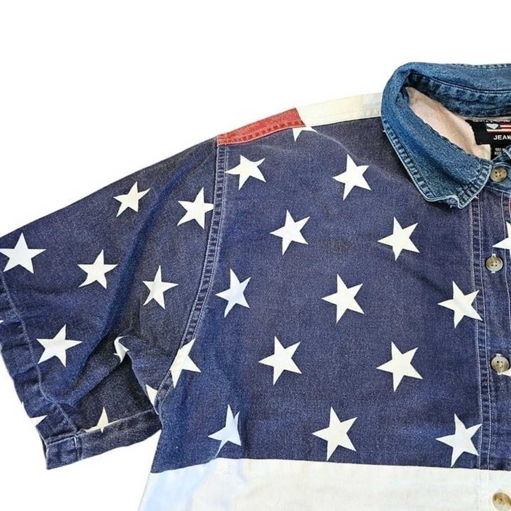 90s Womens Patriotic Stars Stripes Button Up Shir… - image 4