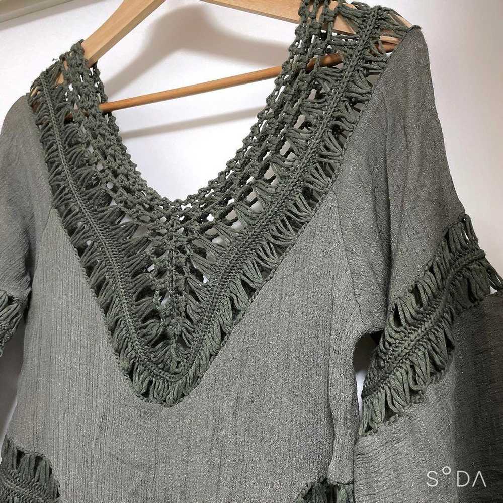 Vintage crochet tunic macrame in khaki olive. - image 2