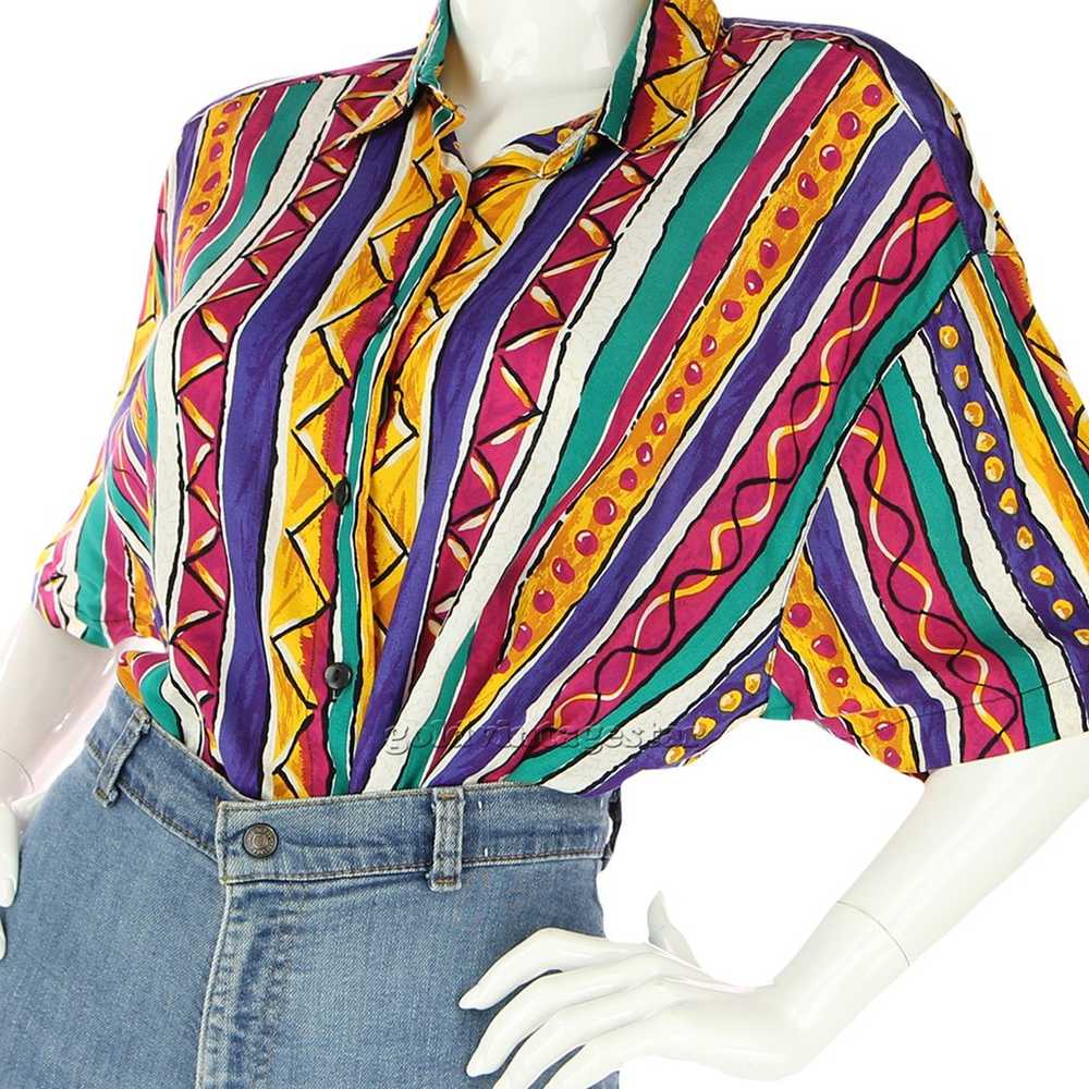 Vintage Funky Striped Party Hip Hop Blouse L - image 1