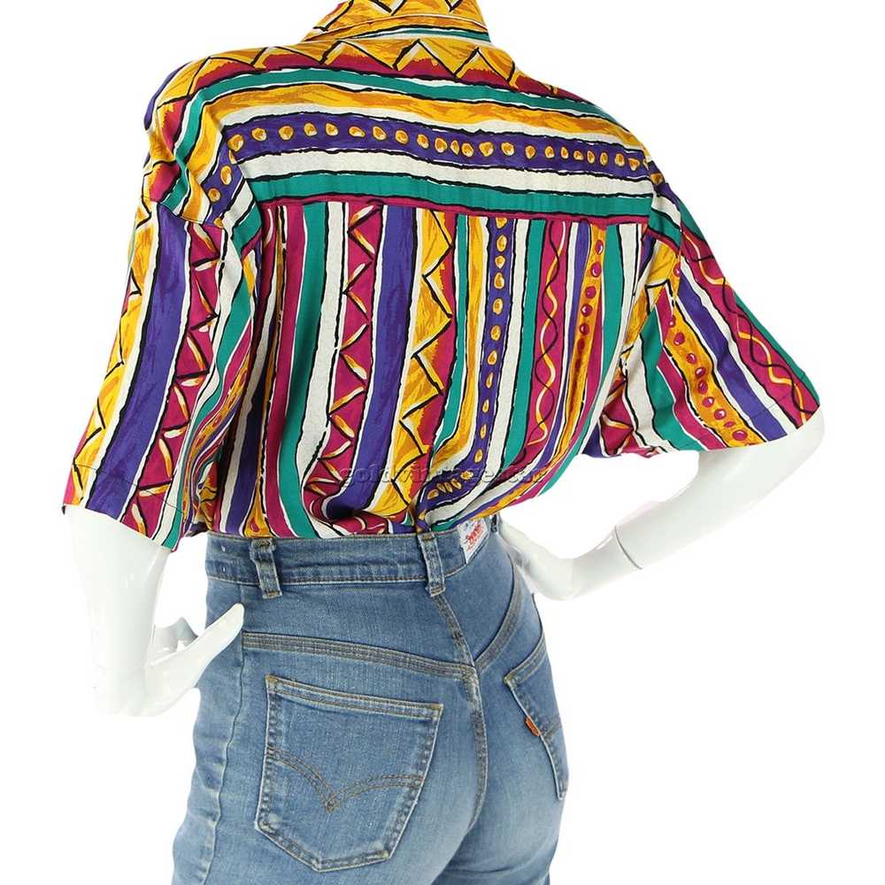 Vintage Funky Striped Party Hip Hop Blouse L - image 2