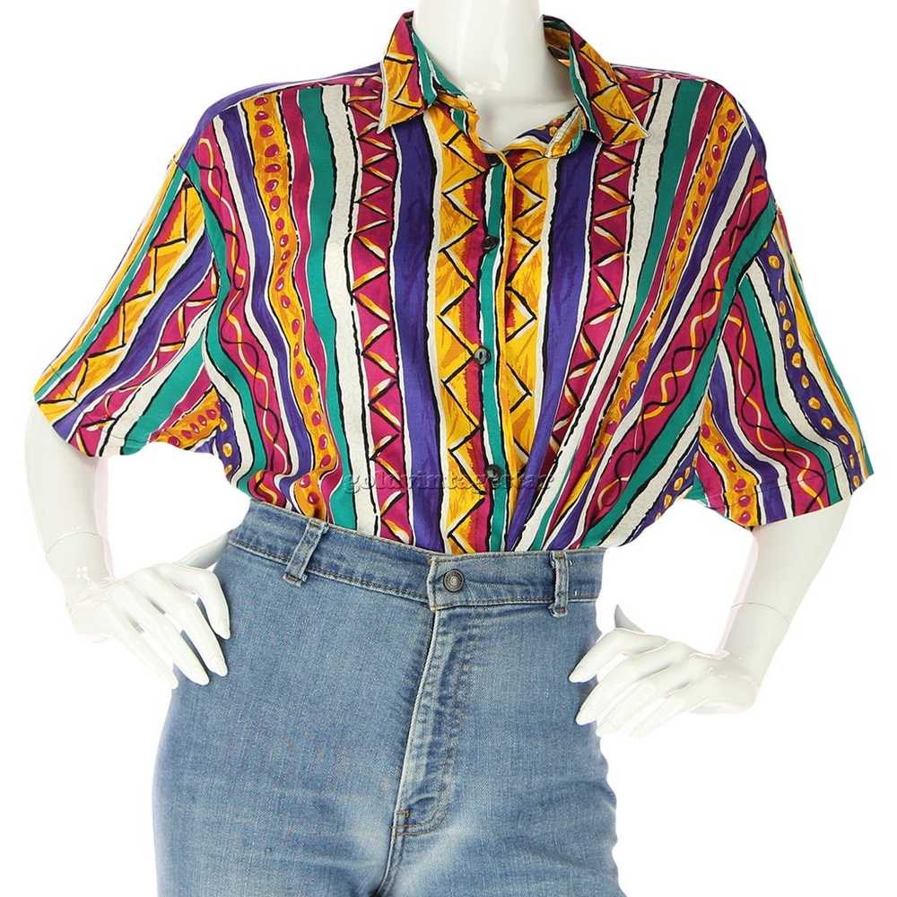 Vintage Funky Striped Party Hip Hop Blouse L - image 5