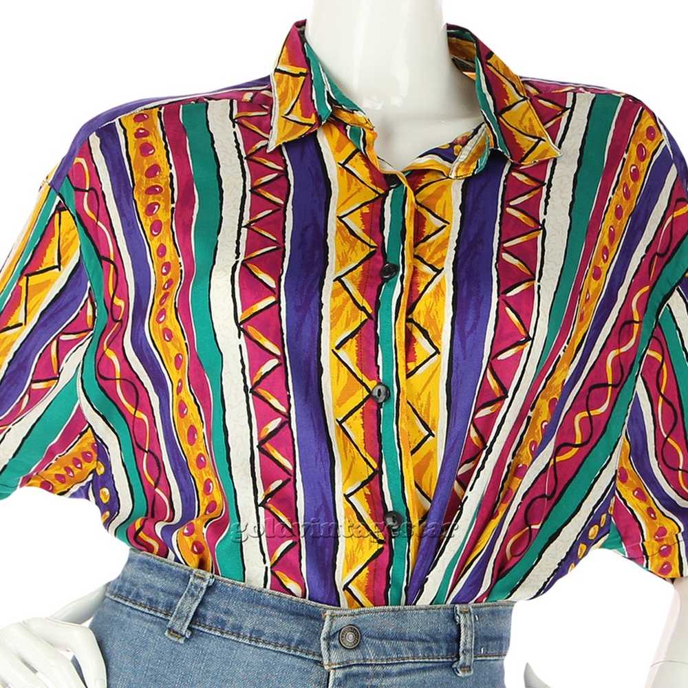 Vintage Funky Striped Party Hip Hop Blouse L - image 6