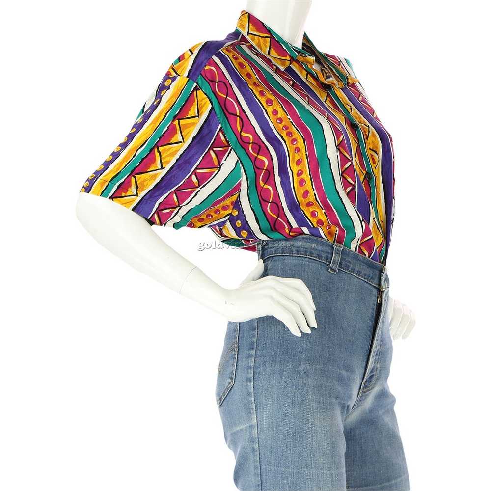 Vintage Funky Striped Party Hip Hop Blouse L - image 7