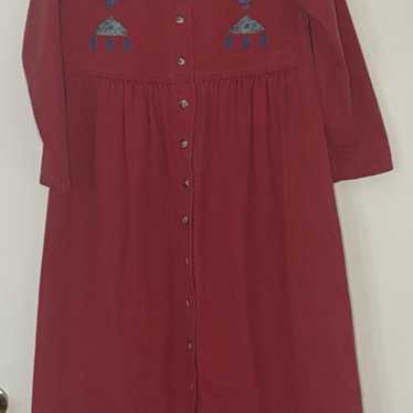 Vintage Sunbelt Dress Maxi Red Denim Long Sleeve … - image 1