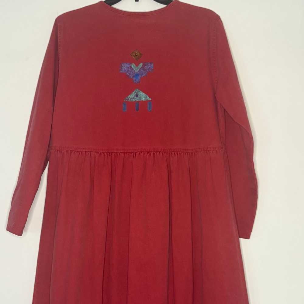 Vintage Sunbelt Dress Maxi Red Denim Long Sleeve … - image 3