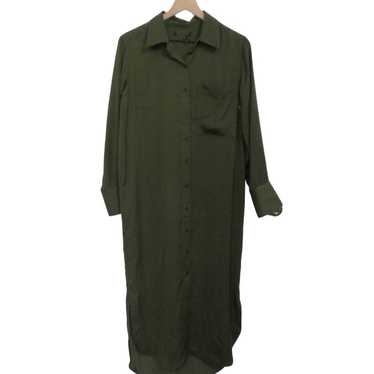 Banana Republic Olive Green Satin Midi Button Fro… - image 1