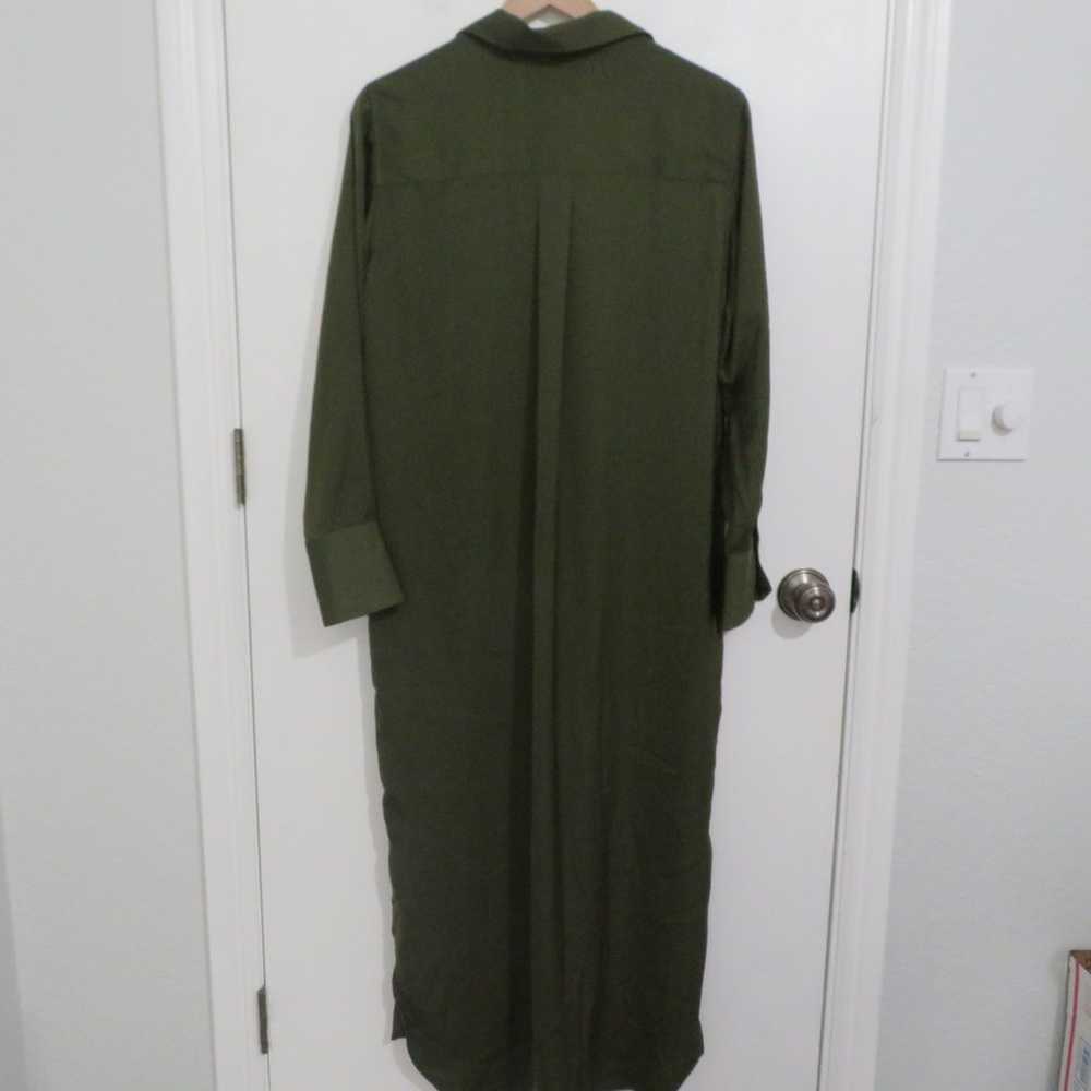 Banana Republic Olive Green Satin Midi Button Fro… - image 2