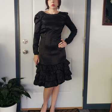 80s Handmade Frilly Black Party Dress - image 1