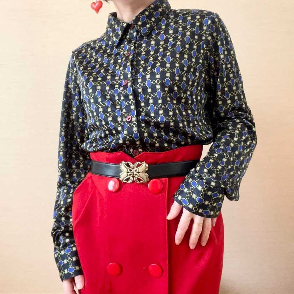 Chain pattern all-over design polo shirt blouse S… - image 2