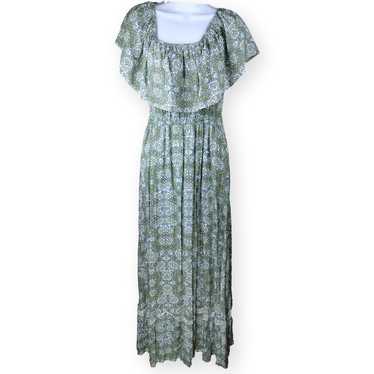 Miami Boho Blue Green Floral Maxi Dress S - image 1