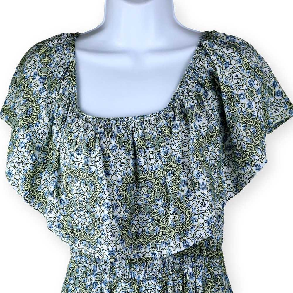 Miami Boho Blue Green Floral Maxi Dress S - image 2