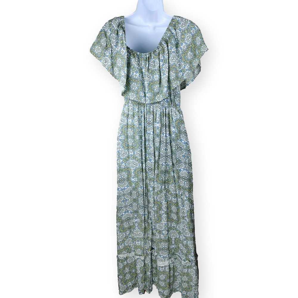 Miami Boho Blue Green Floral Maxi Dress S - image 3