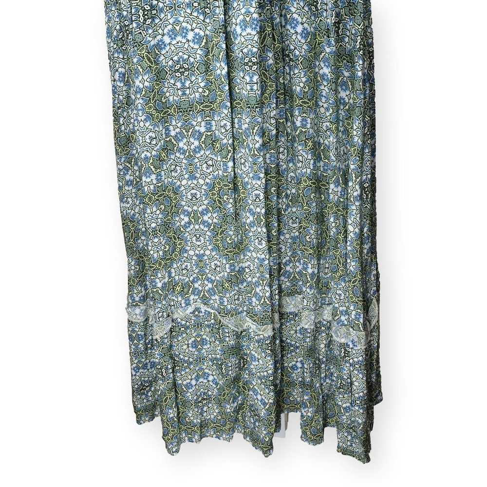 Miami Boho Blue Green Floral Maxi Dress S - image 8