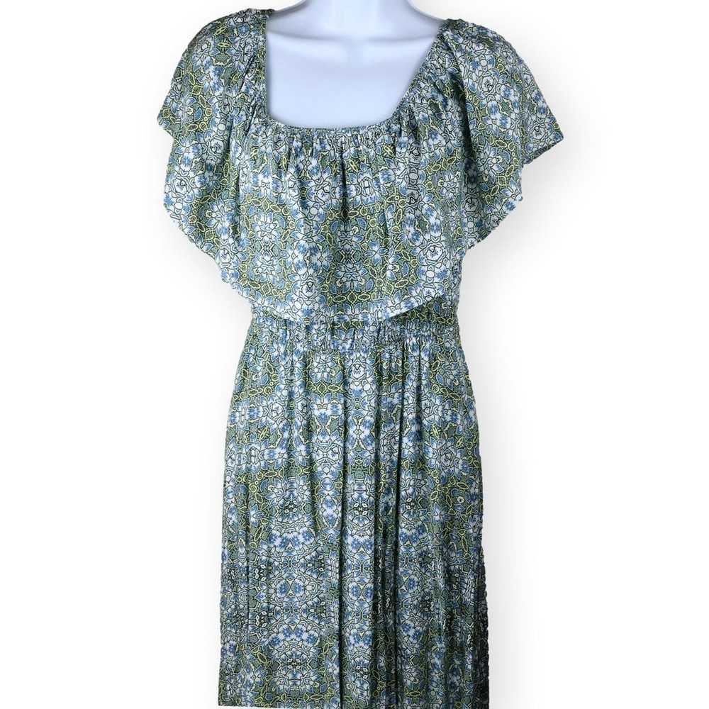 Miami Boho Blue Green Floral Maxi Dress S - image 9