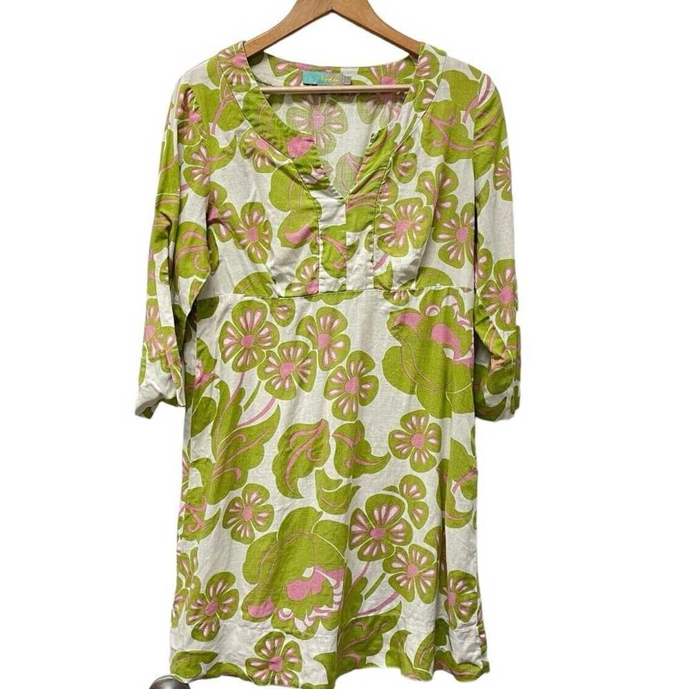 Boden Linen Dress Womens Size 12 Tunic Floral Tro… - image 2