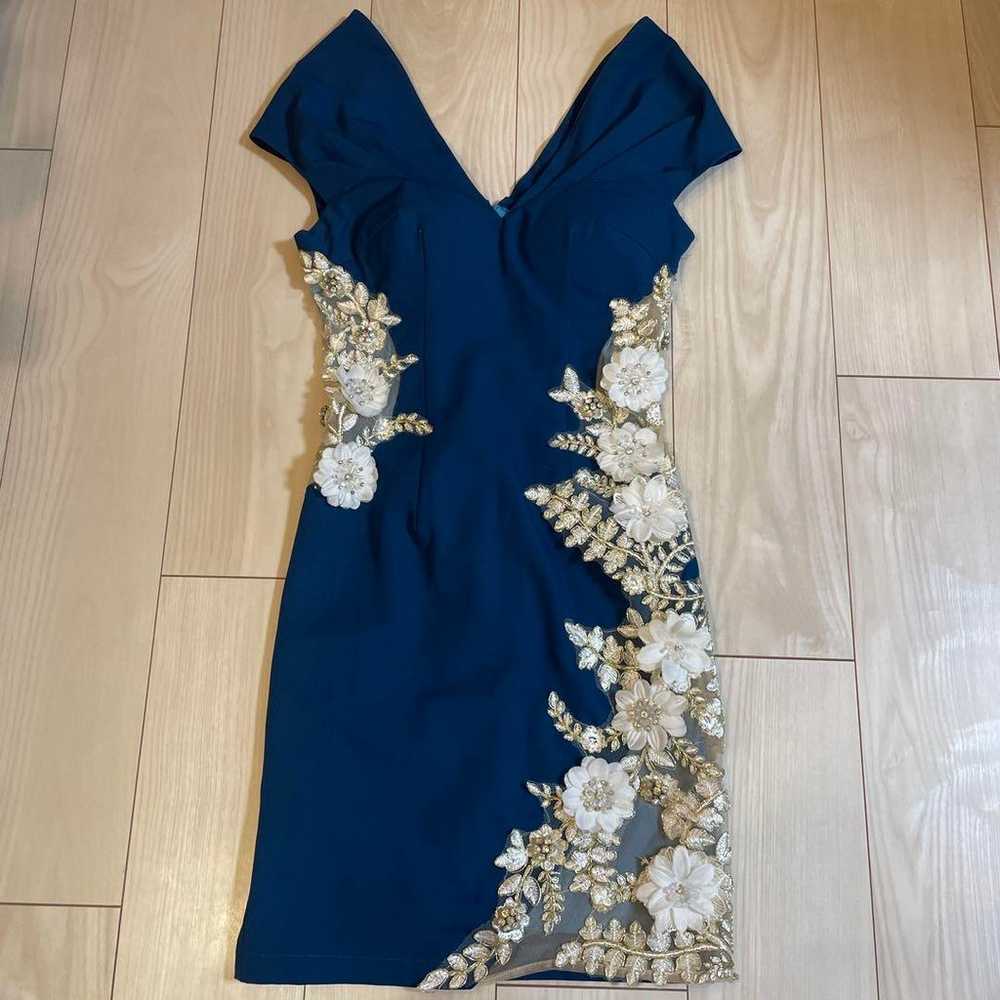 Belsia Flower Embroidery Navy Dress - image 1