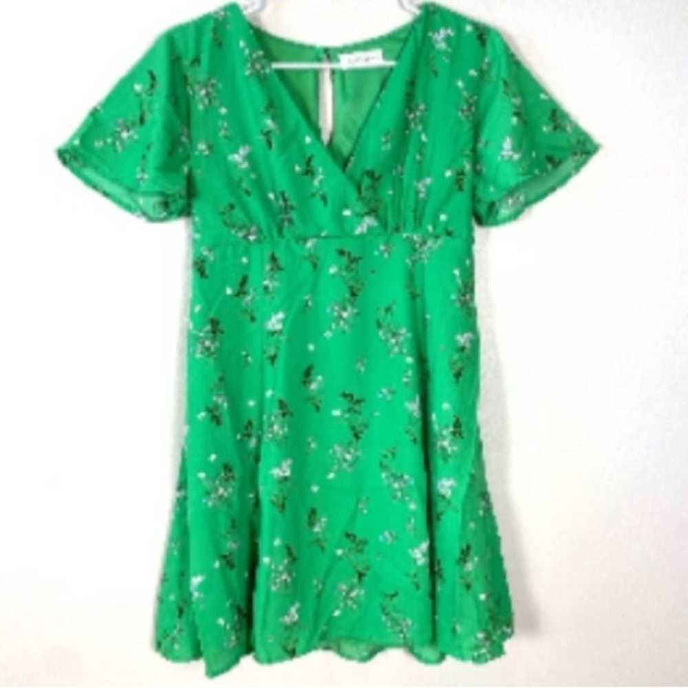 NWOT Kaileigh Stitch Fix Green Floral Knit, V-Nec… - image 1