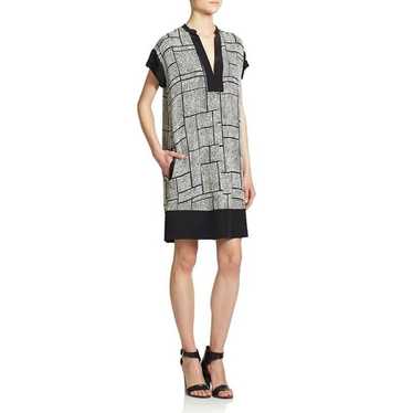 Vince. Dot Grid V-Neck Pocketed Silk Shift Dress I