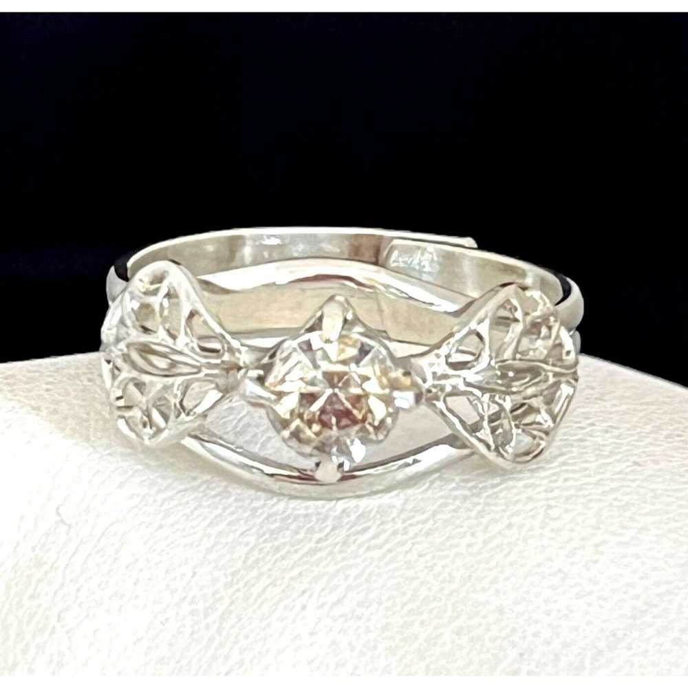 Vintage Ring Silver Tone Prong Set Crystal Rhines… - image 1