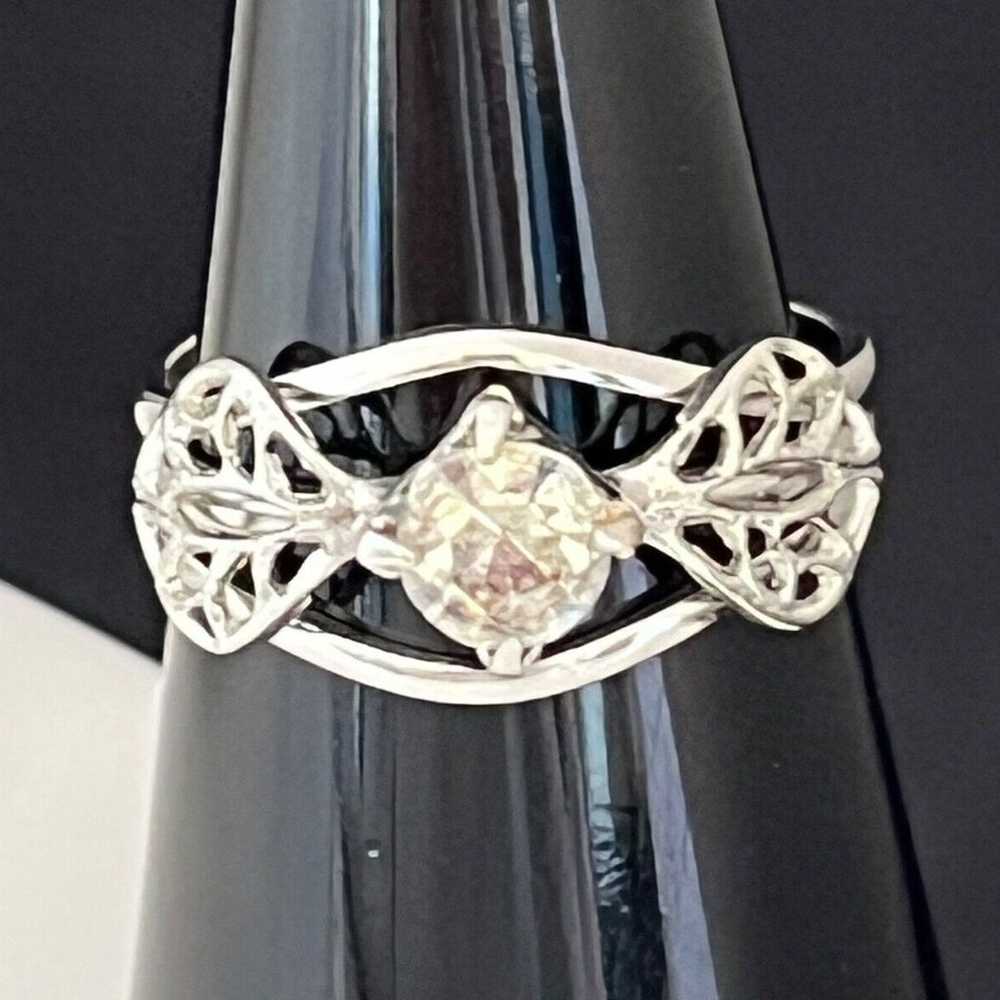 Vintage Ring Silver Tone Prong Set Crystal Rhines… - image 3