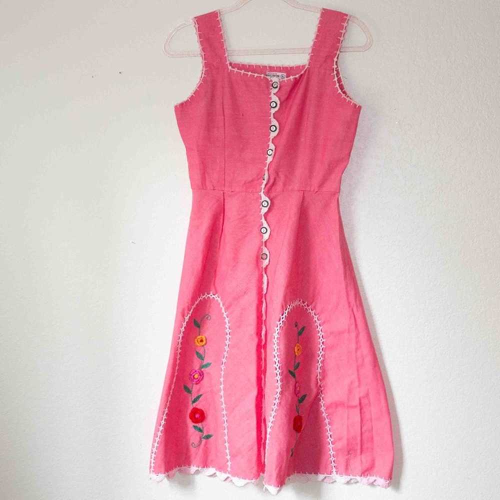 Vintage Crochet detailed Pink Dress - image 1