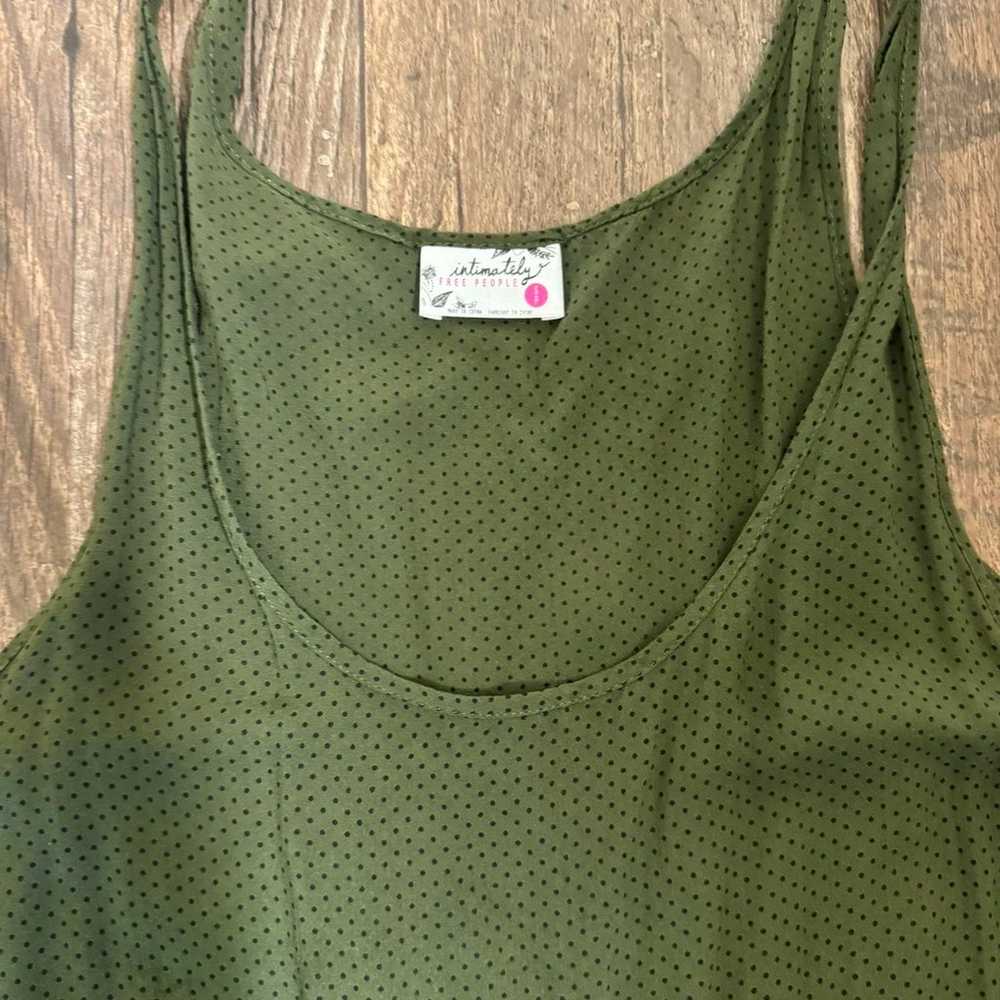 FREE PEOPLE olive Green Polka Dot Trapeze Slip Mi… - image 2