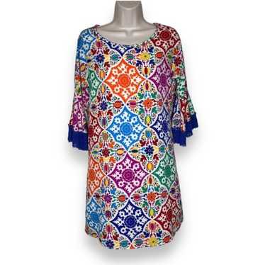 Judith March Crochet Bell Sleeve Bright Geometric… - image 1