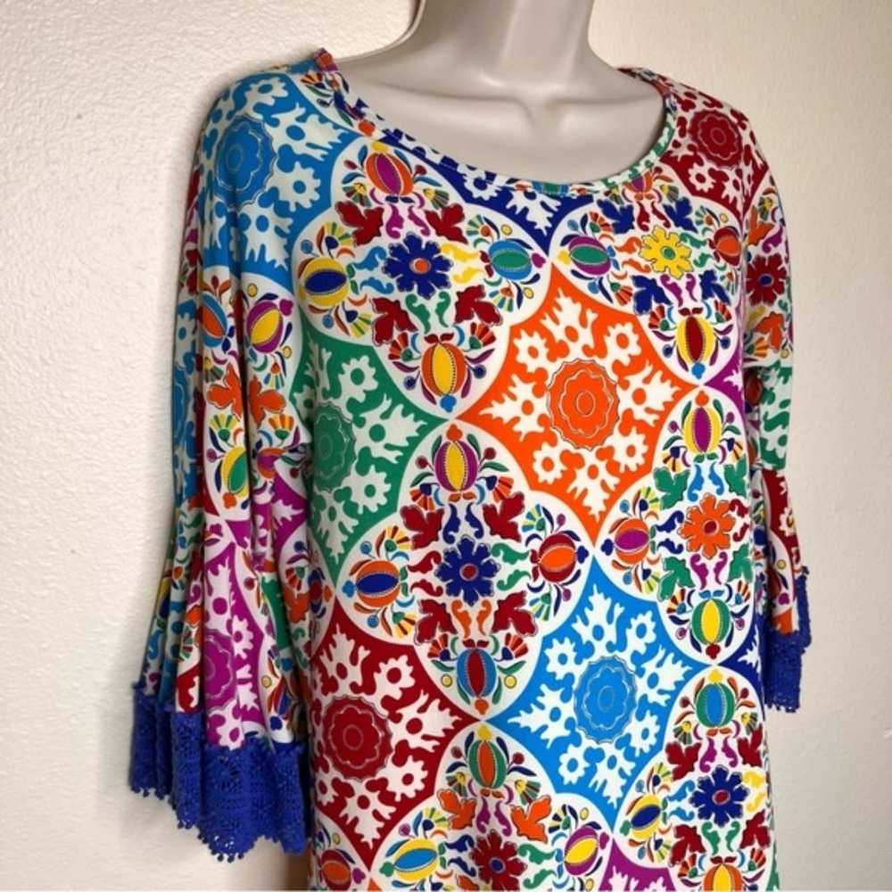 Judith March Crochet Bell Sleeve Bright Geometric… - image 2