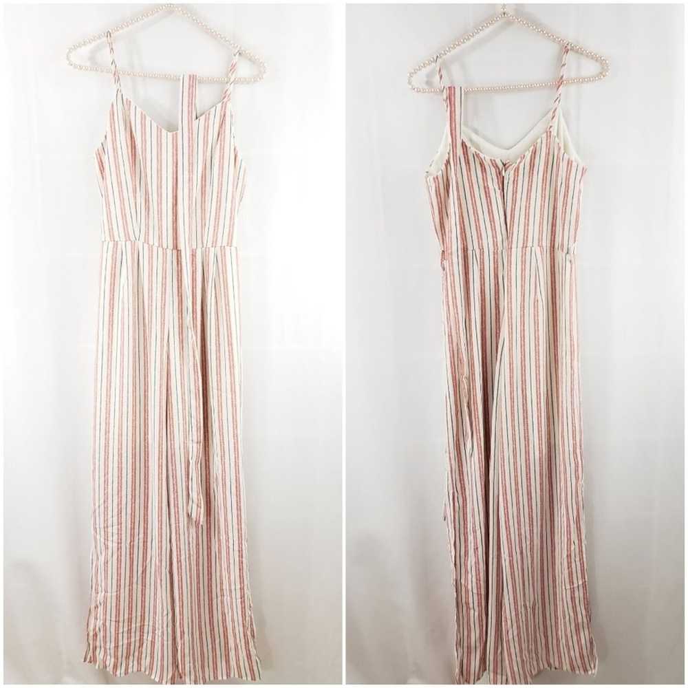 Monteau Striped Belted Jumpsuit Ivory Red M - image 1