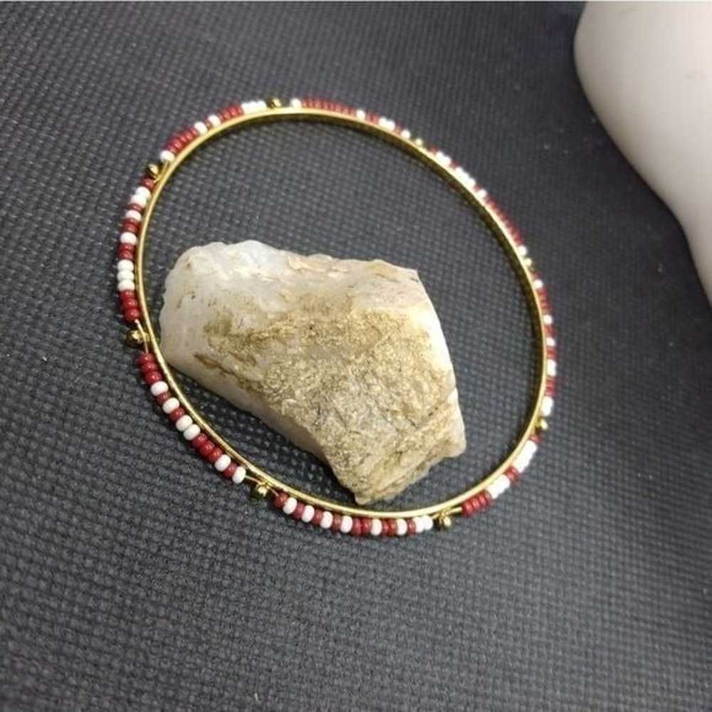 Red and white seed bead bracelet - image 1